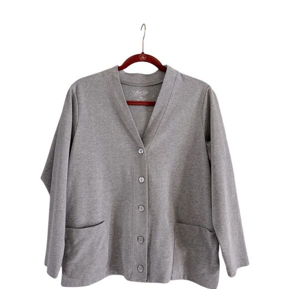 Gray Cardigan with Long Sleeves and Relaxed Fit MP - Picture 1 of 6